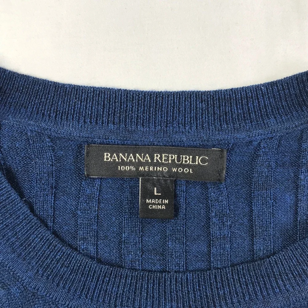 Banana Republic Mens Blue 100% Merino Wool Ribbed Crew Neck Sweater Large